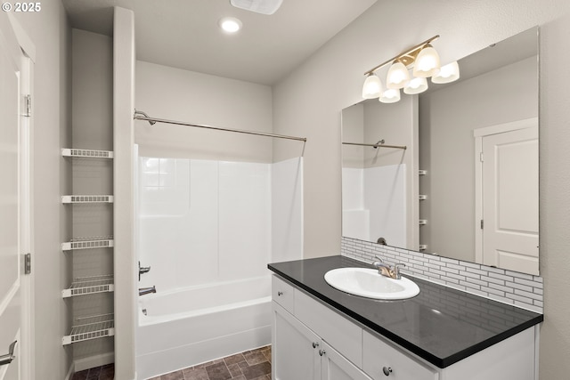 11469 SW Mont Blanc St, Wilsonville, OR 97070 - full bath featuring vanity, shower / bath combination, backsplash, and recessed lighting