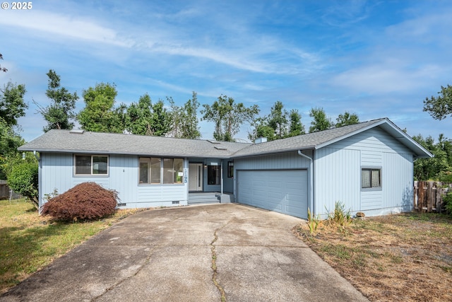 1193 Cedar Pl, Creswell, OR 97426 - single story home featuring driveway, an attached garage, crawl space, and a shingled roof