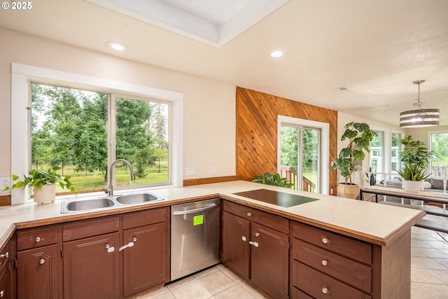 1193 Cedar Pl, Creswell, OR 97426 - kitchen featuring dishwasher, electric cooktop, a peninsula, light countertops, and light tile patterned floors