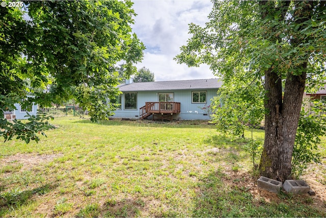 1193 Cedar Pl, Creswell, OR 97426 - rear view of house with crawl space, a yard, and a deck