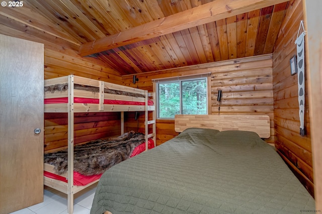 22190 E Lolo Pass Rd, Rhododendron, OR 97049 - tiled bedroom with rustic walls and wood ceiling