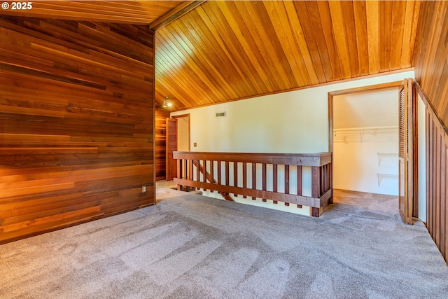 975 SW Florence Ct, Gresham, OR 97080 - additional living space with wooden ceiling, wood walls, carpet floors, and lofted ceiling