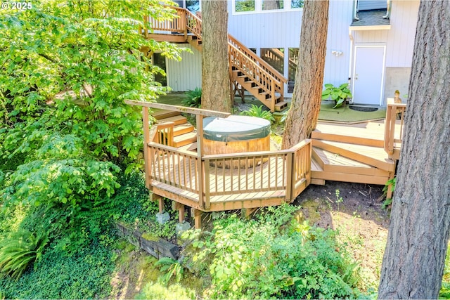 975 SW Florence Ct, Gresham, OR 97080 - wooden deck featuring a hot tub and stairs