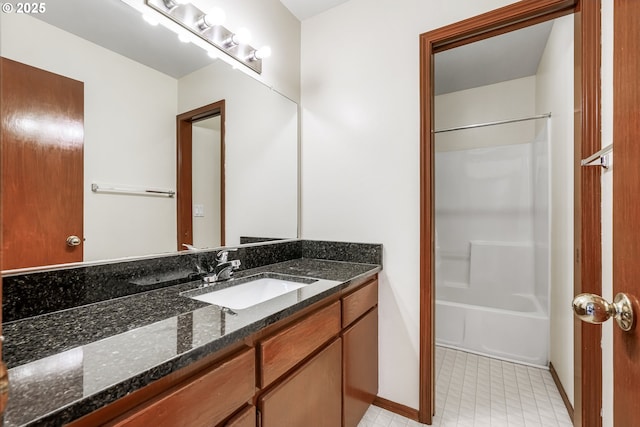 bathroom featuring shower / bathing tub combination, vanity, and tile patterned floors