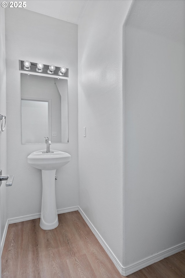 bathroom with wood-type flooring