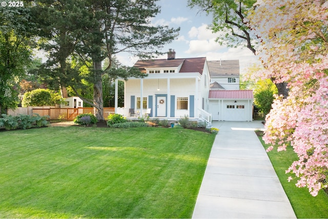 7985 SW Maple Dr, Portland, OR 97225 - neoclassical / greek revival house featuring covered porch, fence, a chimney, concrete driveway, and a front lawn