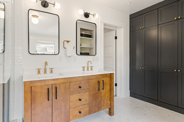 7985 SW Maple Dr, Portland, OR 97225 - full bath featuring a sink, double vanity, and a tile shower