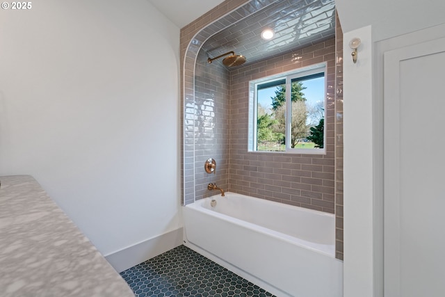 3660 SE Henderson St, Portland, OR 97202 - full bath with baseboards, tile patterned flooring, a bathtub, and a tile shower
