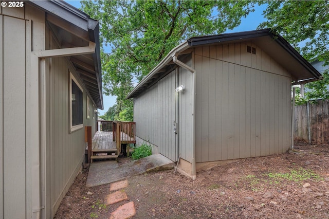 345 S 11th St, Saint Helens, OR 97051 - view of property exterior featuring an outbuilding and a wooden deck