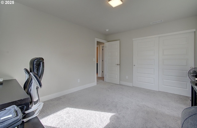 view of carpeted home office