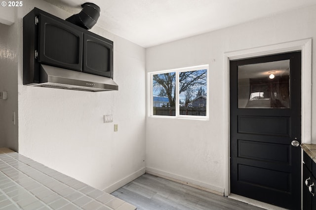 interior space featuring light wood-type flooring and baseboards