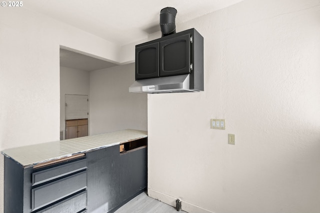 kitchen with light wood-type flooring and light countertops