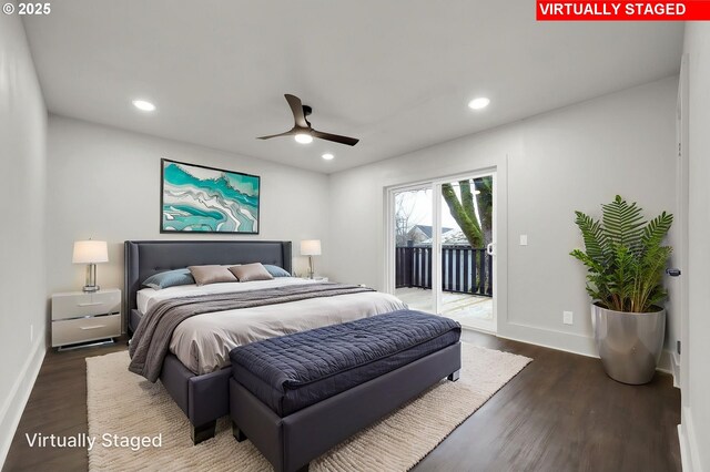 311 N 9th St, Cottage Grove, OR 97424 - bedroom with access to exterior, wood finished floors, recessed lighting, and ceiling fan