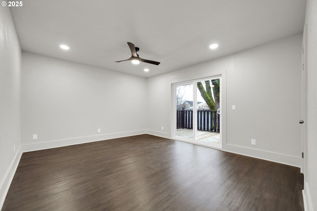 311 N 9th St, Cottage Grove, OR 97424 - spare room featuring a ceiling fan, dark wood-style floors, recessed lighting, and baseboards