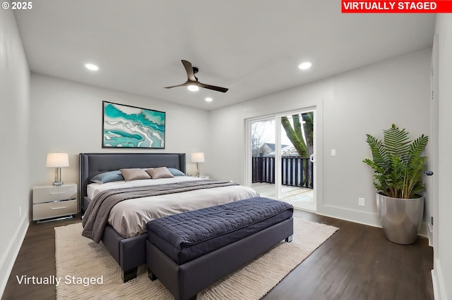 311 N 9th St, Cottage Grove, OR 97424 - bedroom with access to outside, baseboards, wood finished floors, and recessed lighting