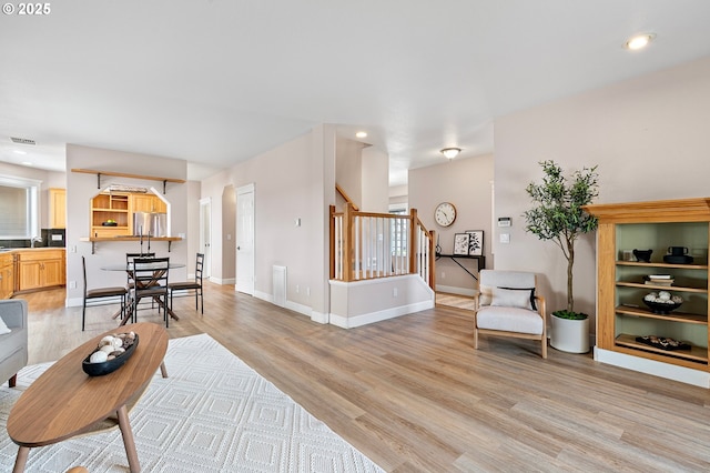 3301 Parker Ln, Springfield, OR 97477 - living room with light wood-style floors, stairs, and recessed lighting