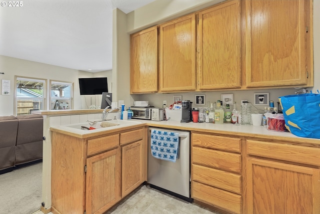 4118/4120 S E St, Springfield, OR 97478 - kitchen with dishwasher, open floor plan, a peninsula, and light countertops