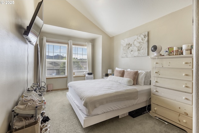 4118/4120 S E St, Springfield, OR 97478 - bedroom with vaulted ceiling, light carpet, and radiator heating unit