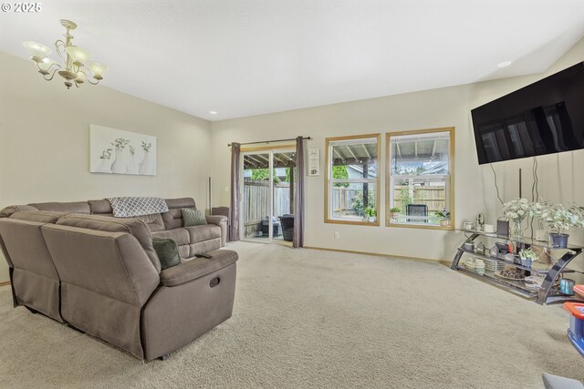 4118/4120 S E St, Springfield, OR 97478 - carpeted living area with a chandelier and baseboards