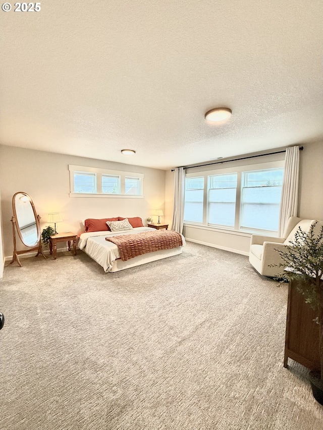 unfurnished bedroom with multiple windows, carpet flooring, and a textured ceiling