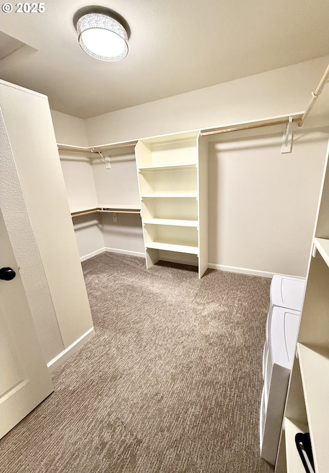 walk in closet with carpet