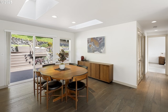 8630 SW 61st Ave, Portland, OR 97219 - dining area with a skylight, dark wood-style flooring, healthy amount of natural light, recessed lighting, and baseboards