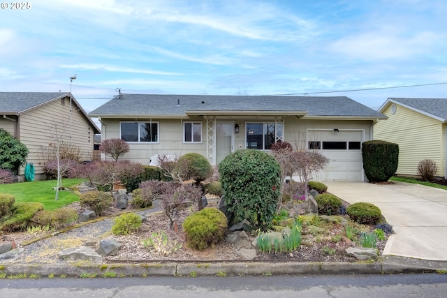 ranch-style house featuring concrete driveway and a garage