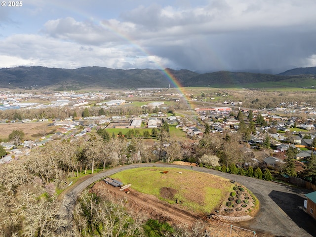 drone / aerial view with a mountain view