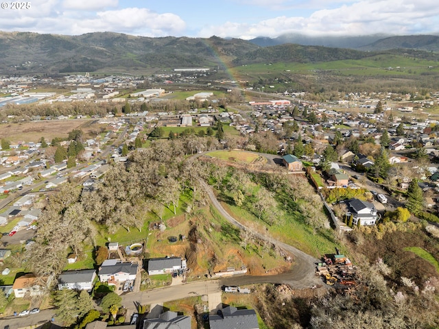 drone / aerial view with a residential view and a mountain view