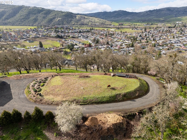 birds eye view of property featuring a mountain view