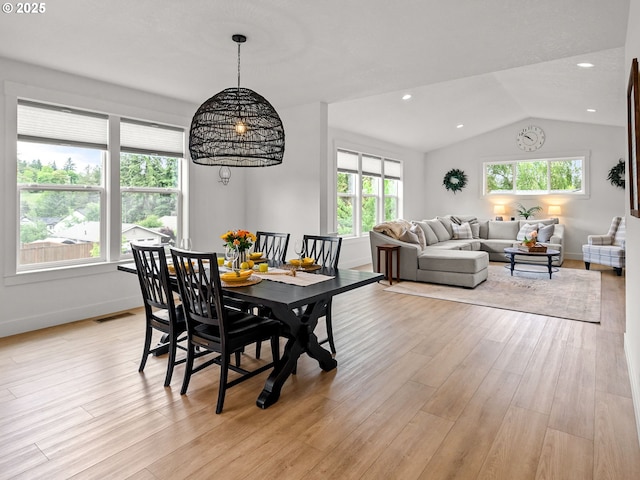 3595 Balm St S, Salem, OR 97302 - dining area with light wood-style floors, lofted ceiling, and recessed lighting