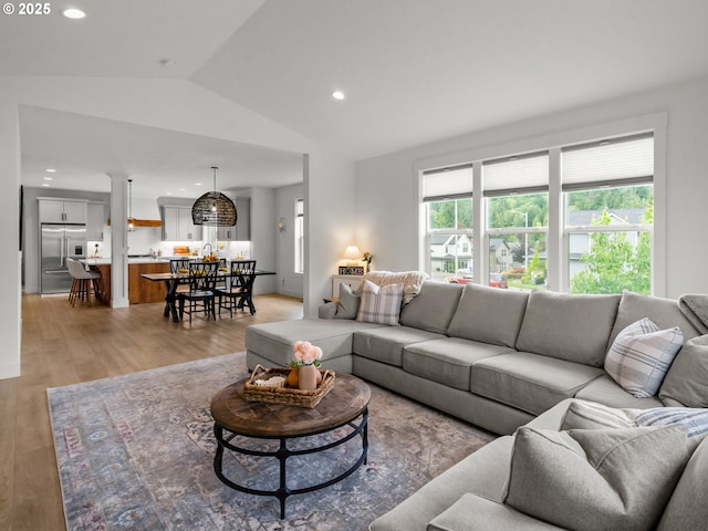 3595 Balm St S, Salem, OR 97302 - living area featuring lofted ceiling, light wood finished floors, and recessed lighting