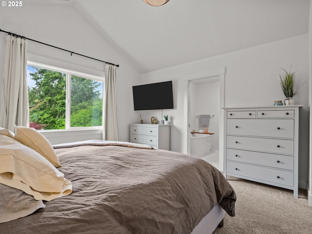 3595 Balm St S, Salem, OR 97302 - bedroom featuring vaulted ceiling, light carpet, and ensuite bath