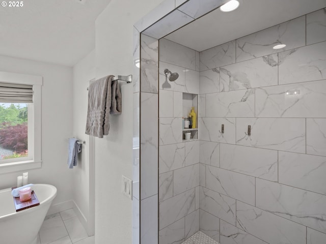 3595 Balm St S, Salem, OR 97302 - full bath with marble finish floors, a tile shower, and a freestanding bath