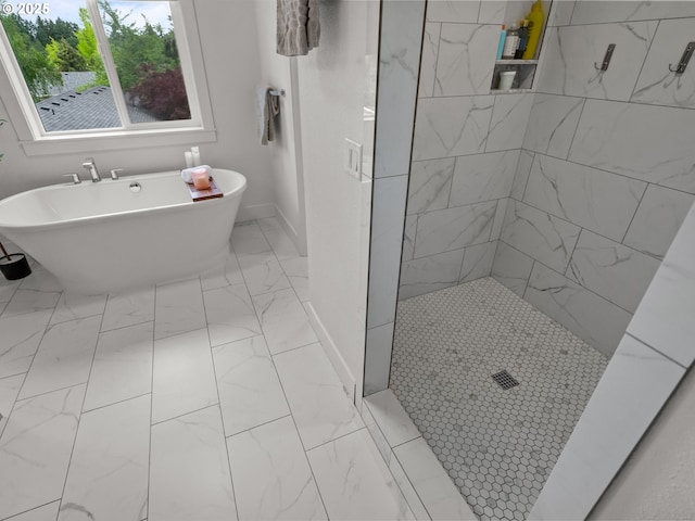 3595 Balm St S, Salem, OR 97302 - full bathroom with marble finish flooring, a shower stall, and a freestanding bath