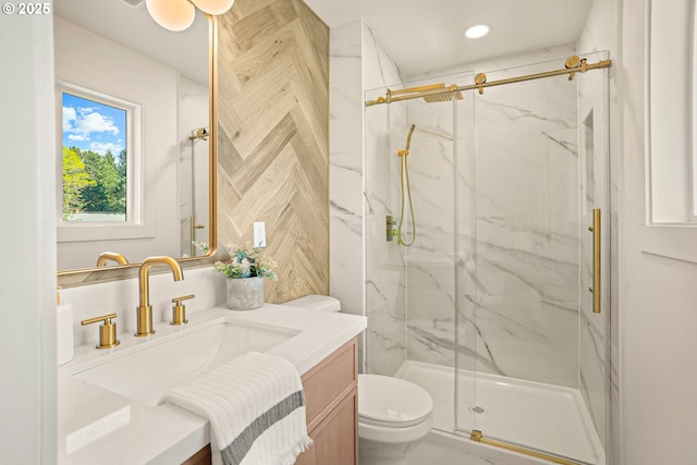 17349 Banyan Ln, Lake Oswego, OR 97034 - bathroom with toilet, vanity, and a marble finish shower