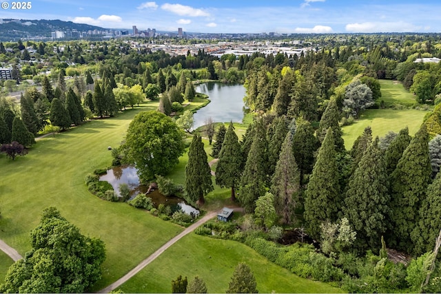 aerial view of property and surrounding area with a large body of water