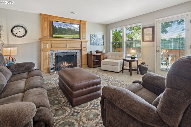 17958 Saint Clair Dr, Lake Oswego, OR 97034 - living area featuring a large fireplace and light tile patterned floors
