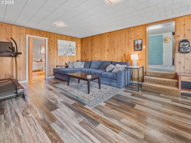 1749 NE 19th St, Lincoln City, OR 97367 - living area with wooden walls and hardwood / wood-style floors