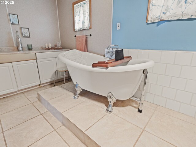 1749 NE 19th St, Lincoln City, OR 97367 - full bath featuring a freestanding tub, tile patterned floors, and vanity
