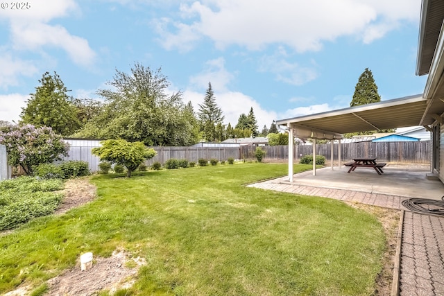 view of yard featuring a patio and a fenced backyard