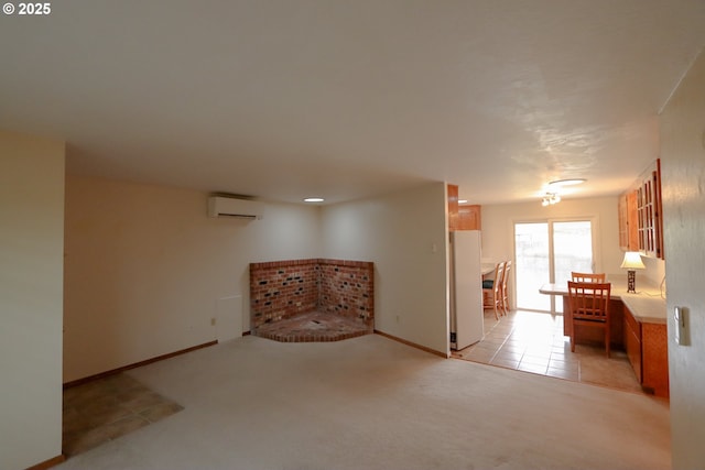 interior space featuring light colored carpet and a wall mounted AC