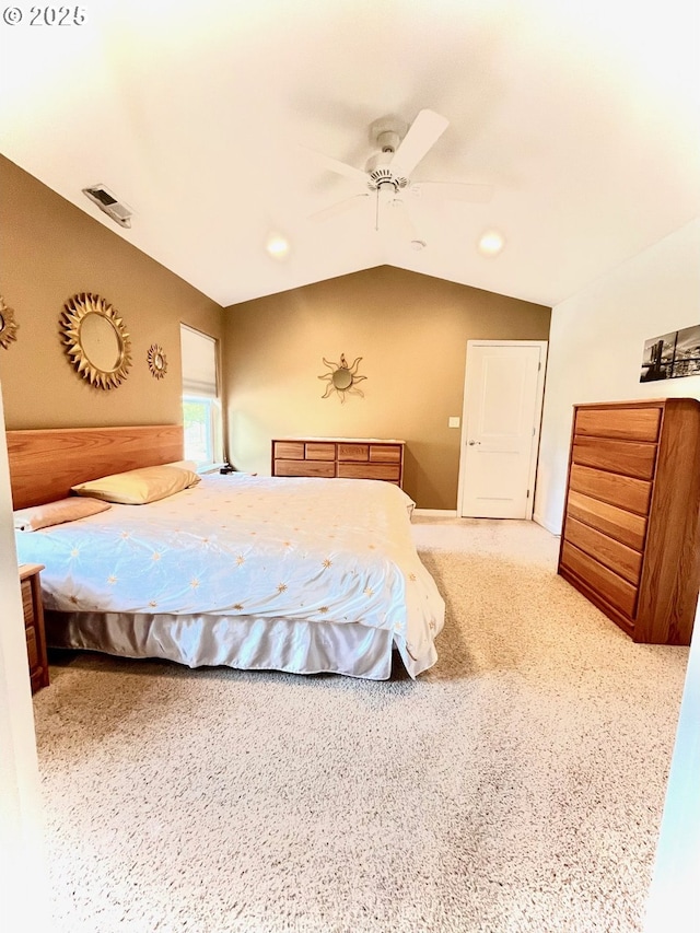 99 Rainbow Way, Kelso, WA 98626 - bedroom featuring lofted ceiling, ceiling fan, recessed lighting, and carpet flooring