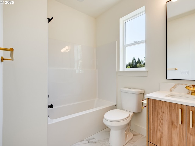 5412 NE 111th St, Vancouver, WA 98686 - full bath with marble finish floors, toilet, vanity, tub / shower combination, and baseboards