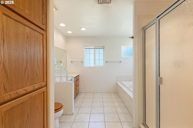 3034 Fisher Rd, Roseburg, OR 97471 - full bath with vanity, a shower stall, toilet, a garden tub, and recessed lighting