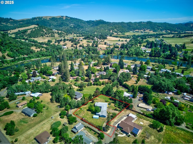 3034 Fisher Rd, Roseburg, OR 97471 - aerial view of property's location featuring property boundaries highlighted and mountains