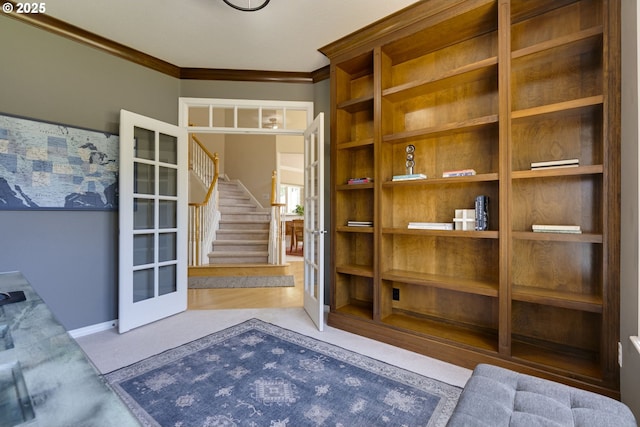 3011 Sabo Ln, West Linn, OR 97068 - unfurnished bedroom with ornamental molding, french doors, carpet, and baseboards