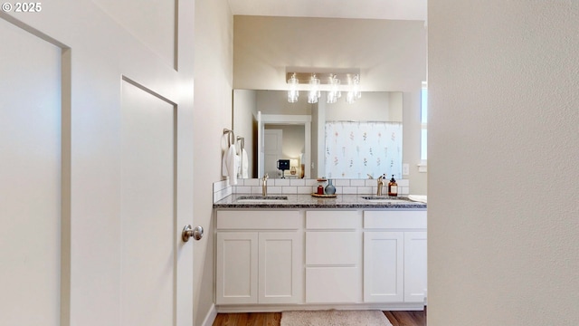 bathroom with a sink and double vanity