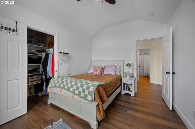 9435 SE 282nd Ave, Boring, OR 97009 - bedroom with lofted ceiling, a walk in closet, a closet, wood finished floors, and a ceiling fan