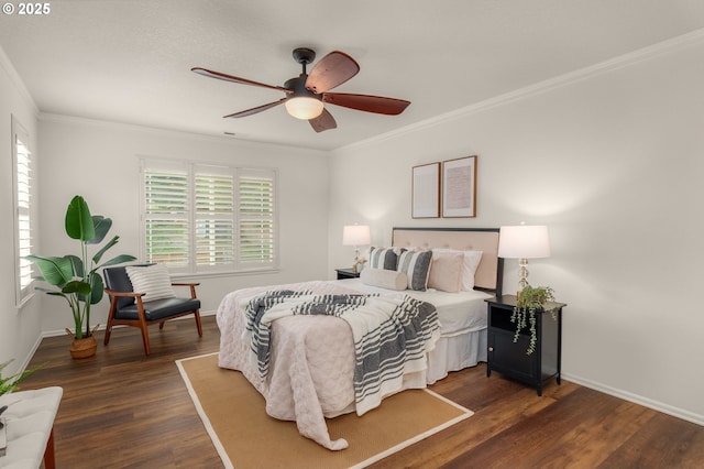 3543 SE Wister St, Milwaukie, OR 97222 - bedroom with ornamental molding, wood finished floors, baseboards, and ceiling fan